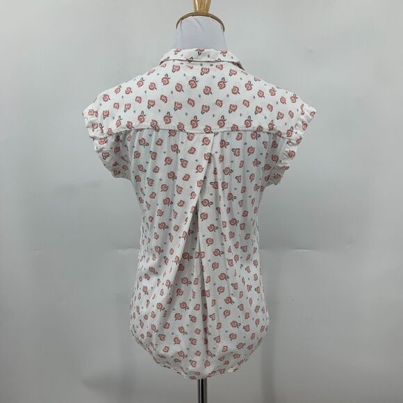 Jachs Girlfriend New York Blouse Womens XS Extra Small White Floral Button Front - Picture 5 of 12